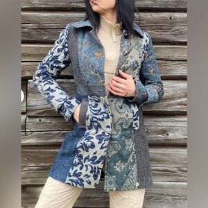 VENUS Elegant Blue and Gray Trench Coat